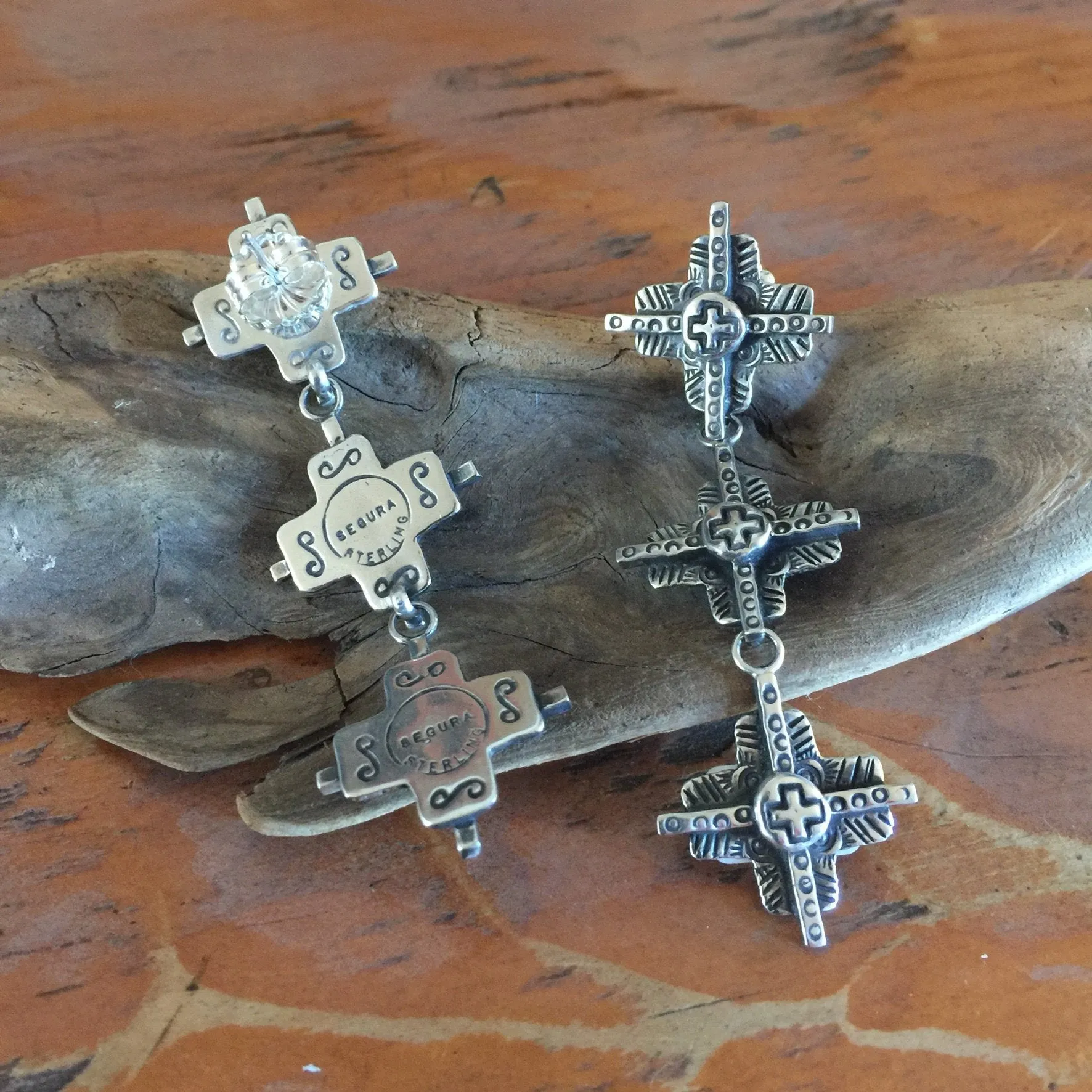 E113T Triple Tesuque Cross Earrings