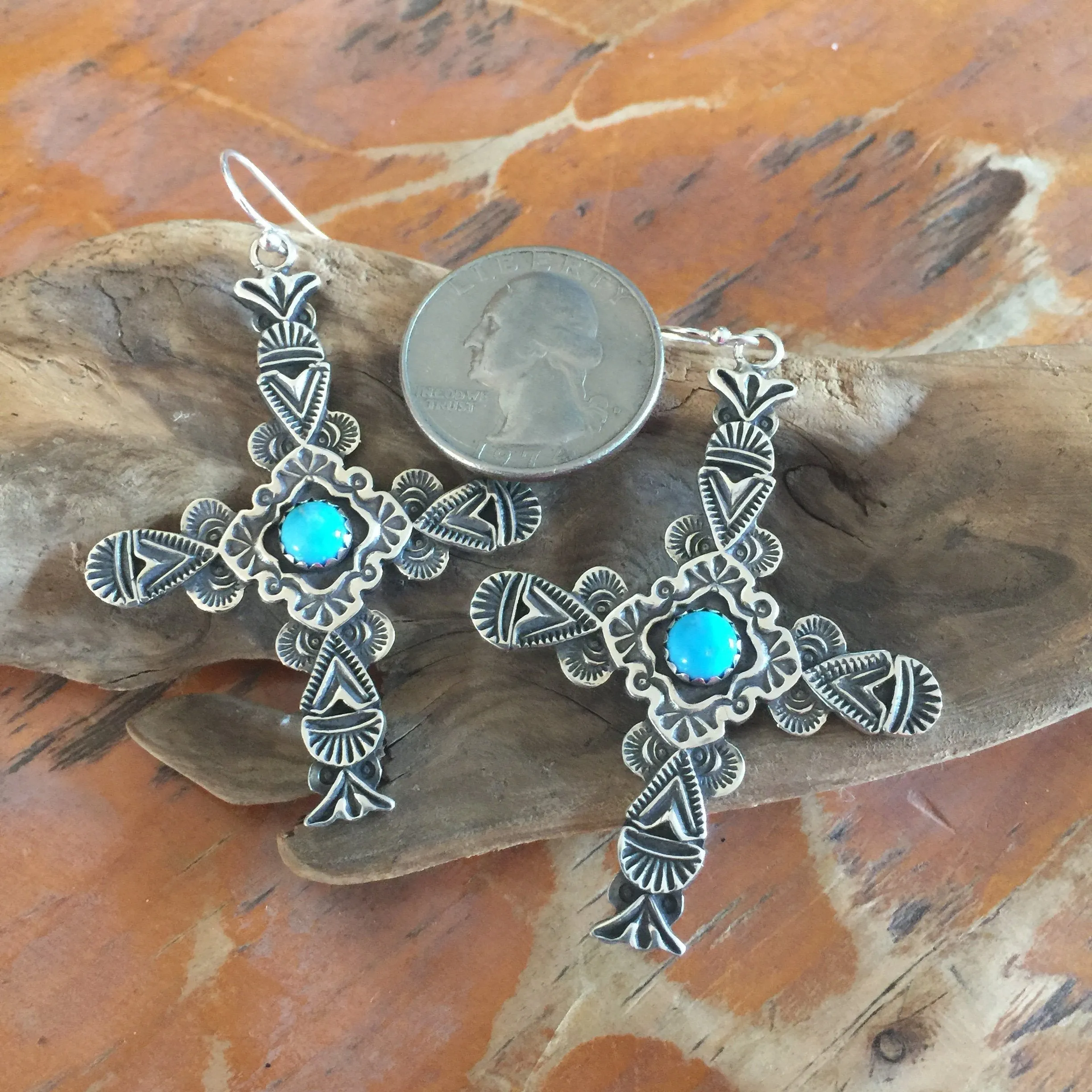 E38 Carmel Cross with Turquoise Earrings
