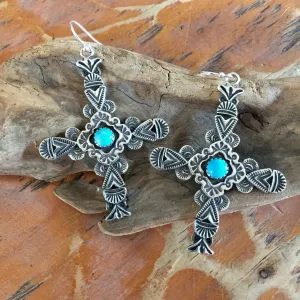 E38 Carmel Cross with Turquoise Earrings