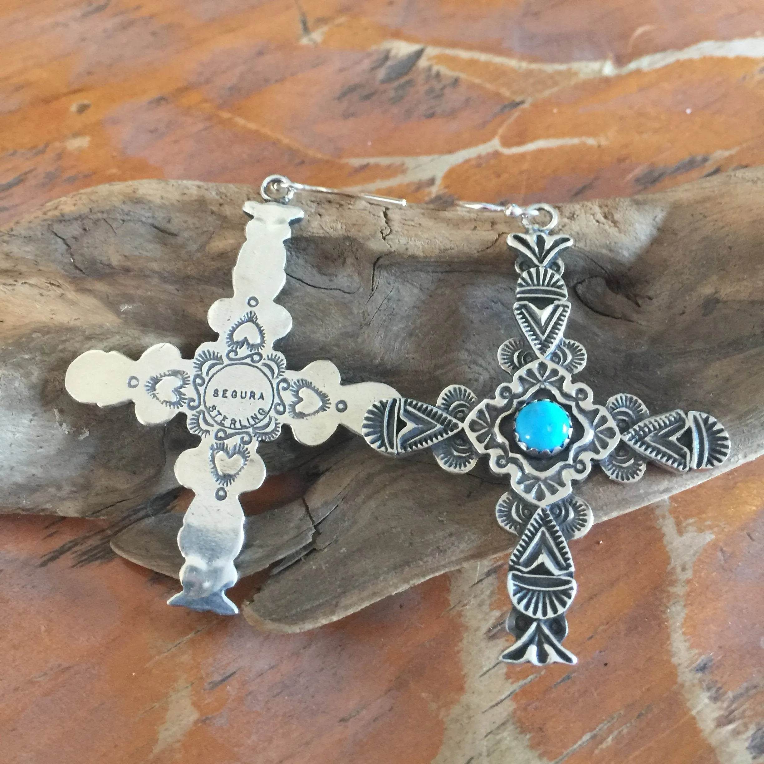 E38 Carmel Cross with Turquoise Earrings