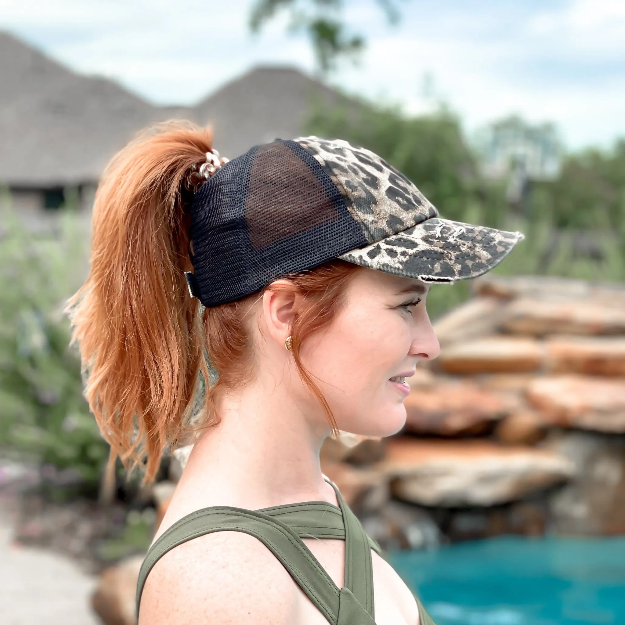 Elizabeth Leopard Criss-Cross High Pony Cap