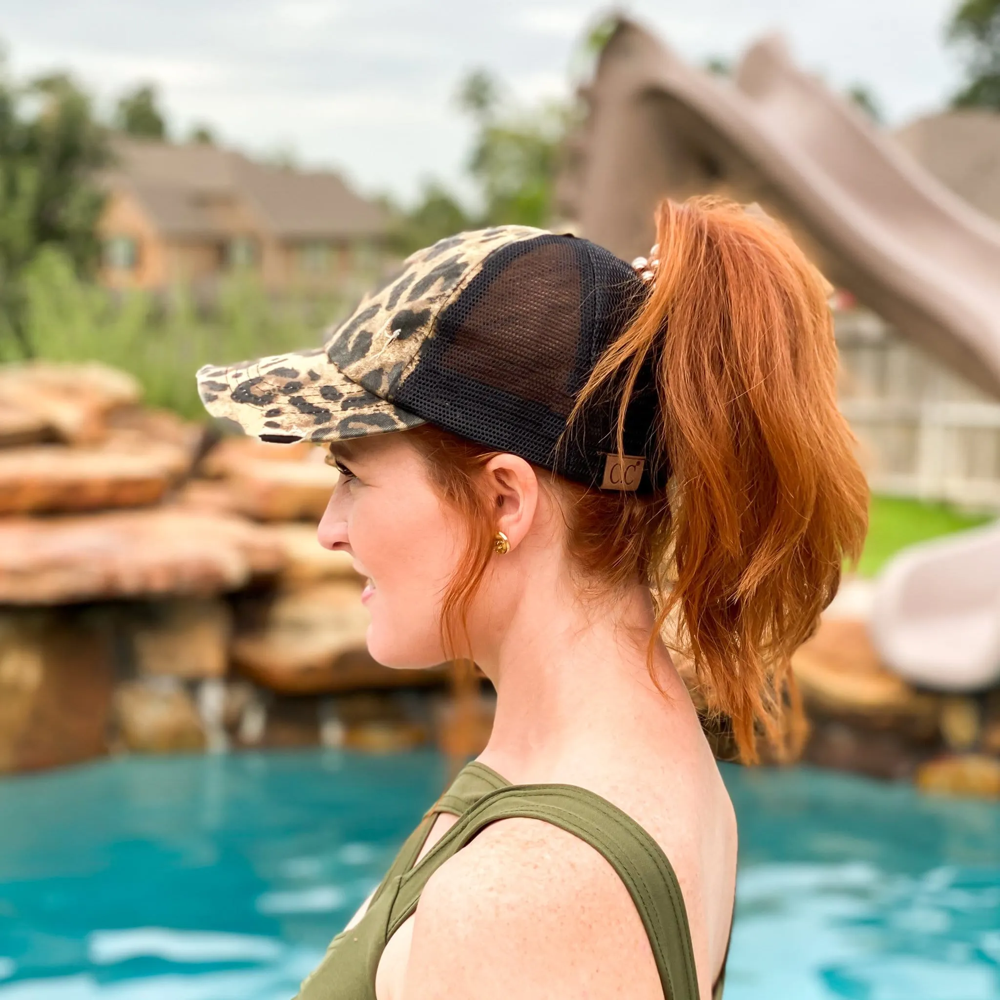 Elizabeth Leopard Criss-Cross High Pony Cap