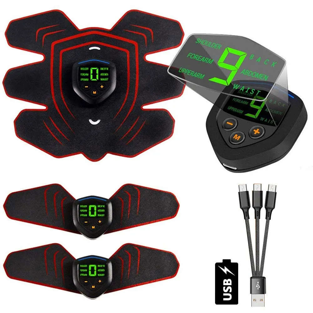 EMS Muscle Electro Stimulator Abdominal Muscle Toner Abs Trainer with LCD Display USB Rechargeable Fitness Training Gear Ab Belt