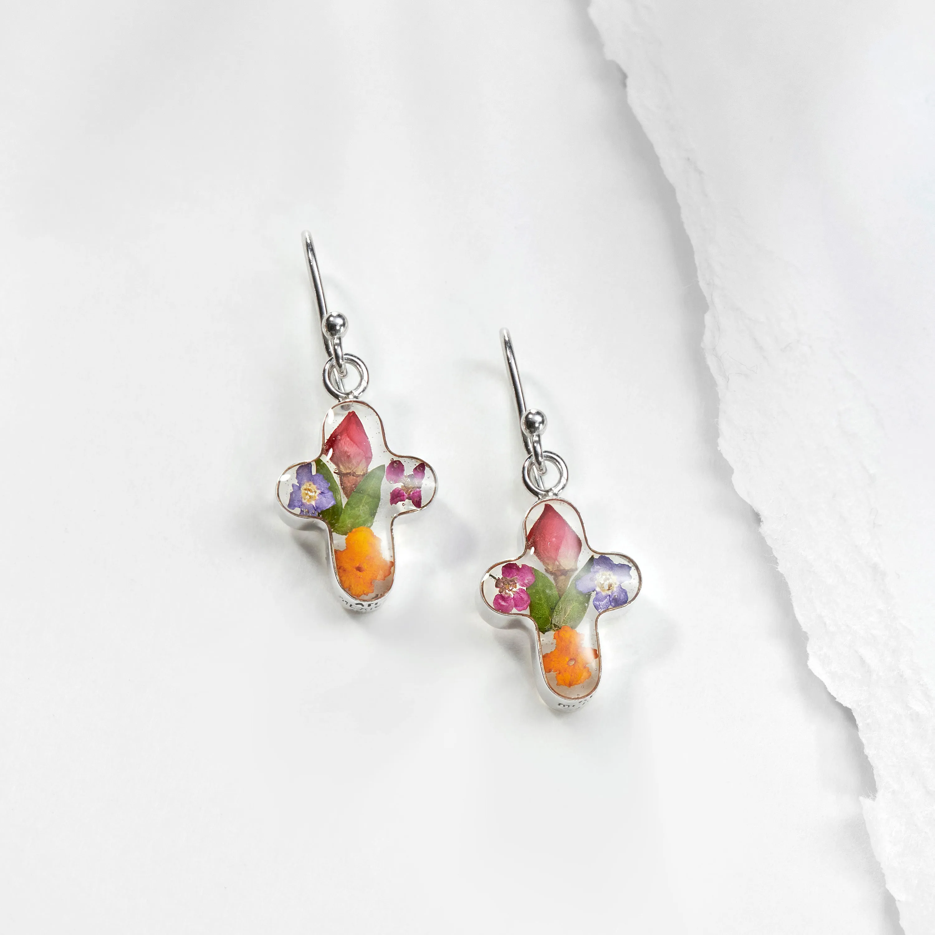 Eternal Cross Earrings with Multi Colored Flowers