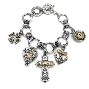 Faith Love Hope Cross Heart Anchor Chain Bracelet
