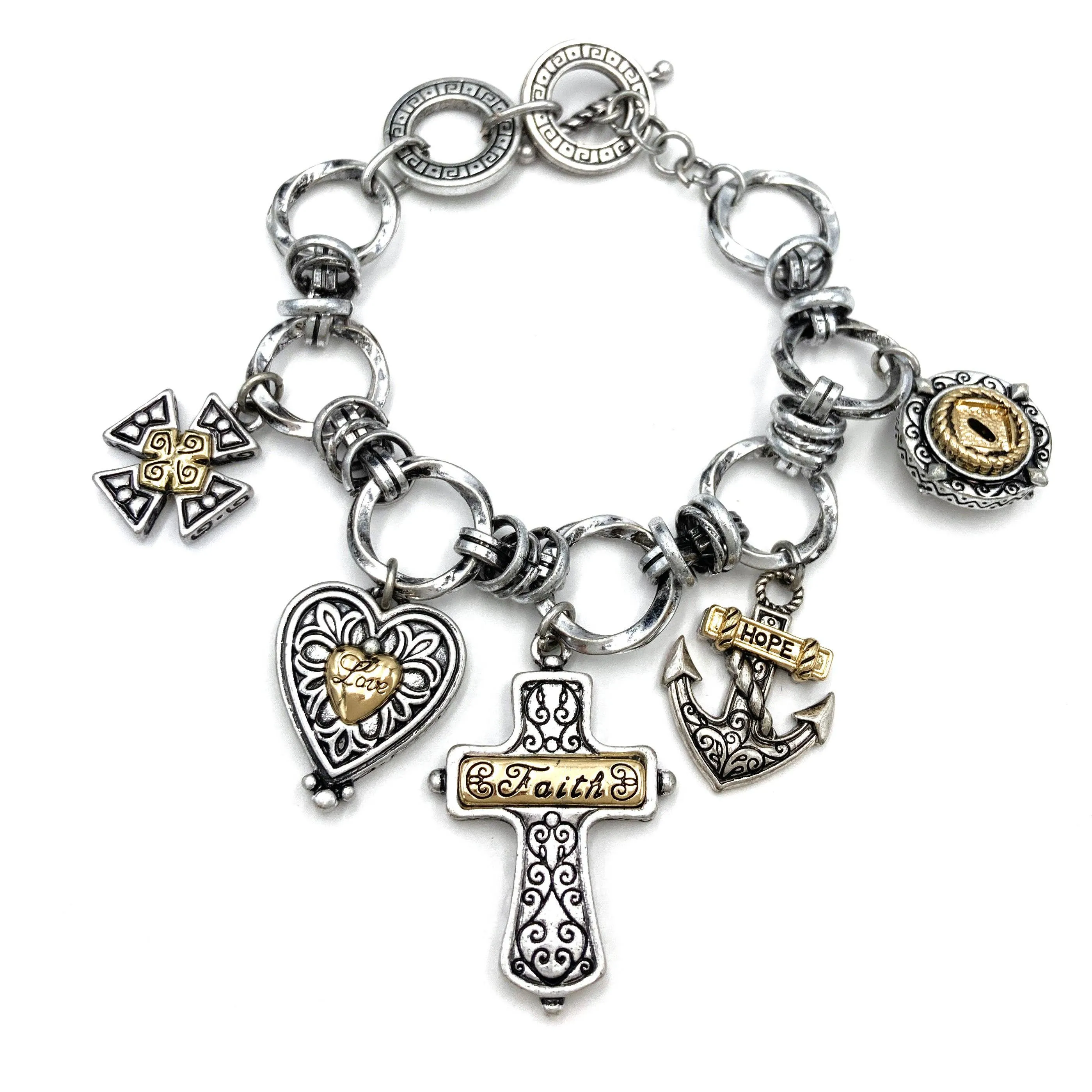 Faith Love Hope Cross Heart Anchor Chain Bracelet