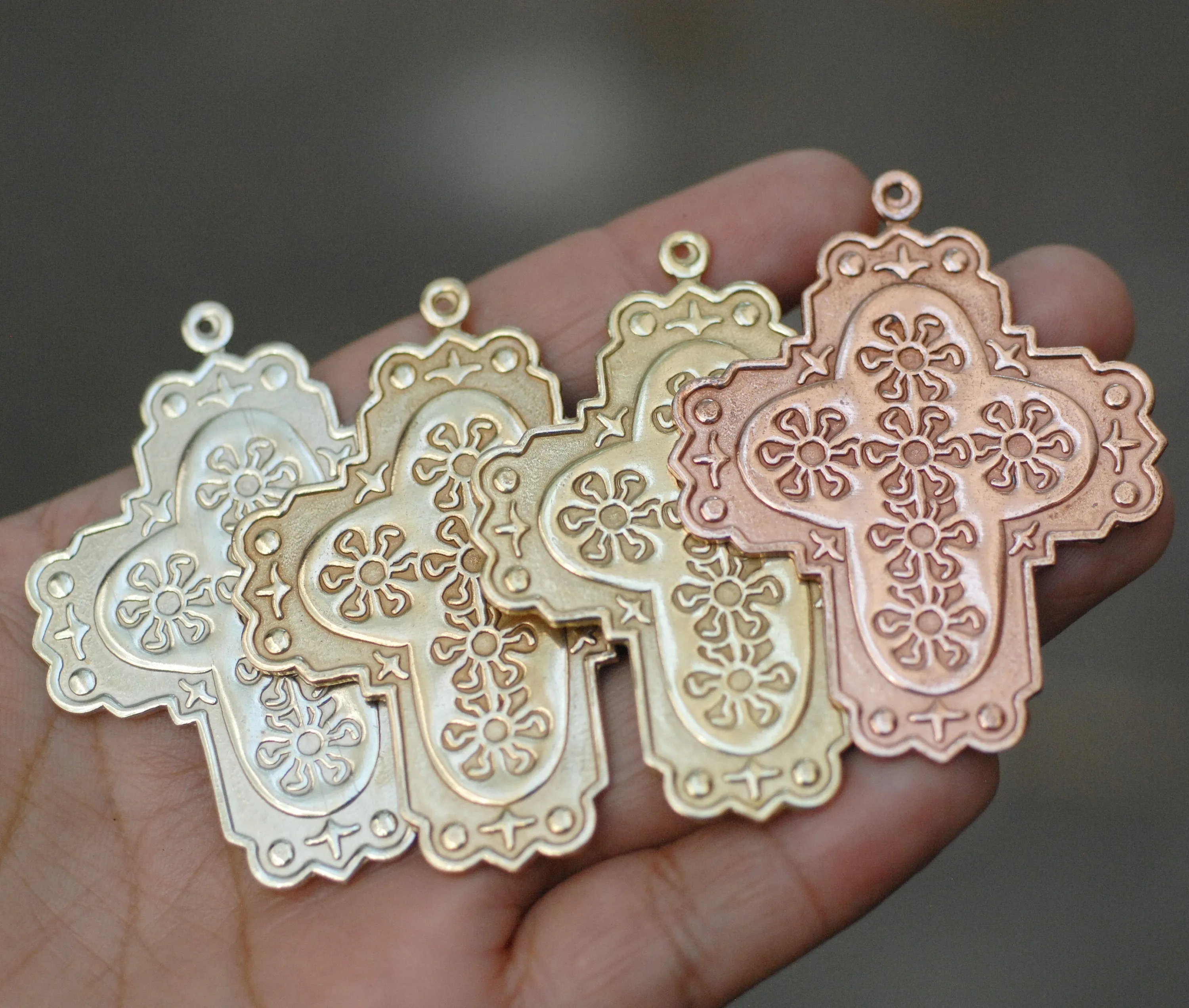 Fancy Cross Shape W/ sun pattern, pendant blank for making jewelry, copper, brass, bronze, nickel silver 22g 20g