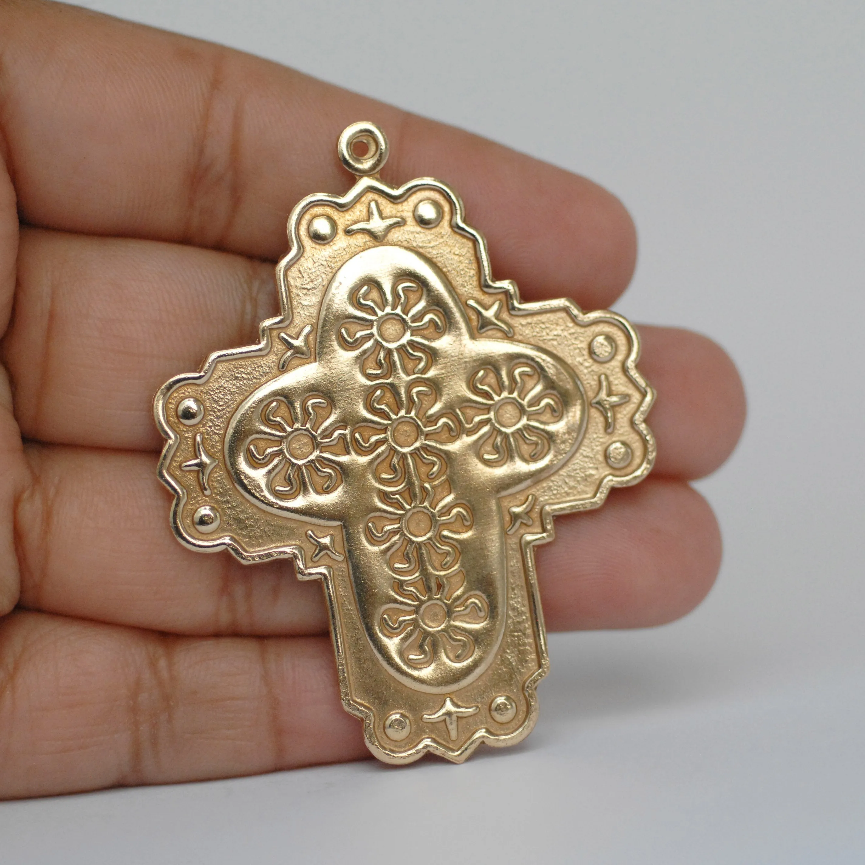 Fancy Cross Shape W/ sun pattern, pendant blank for making jewelry, copper, brass, bronze, nickel silver 22g 20g