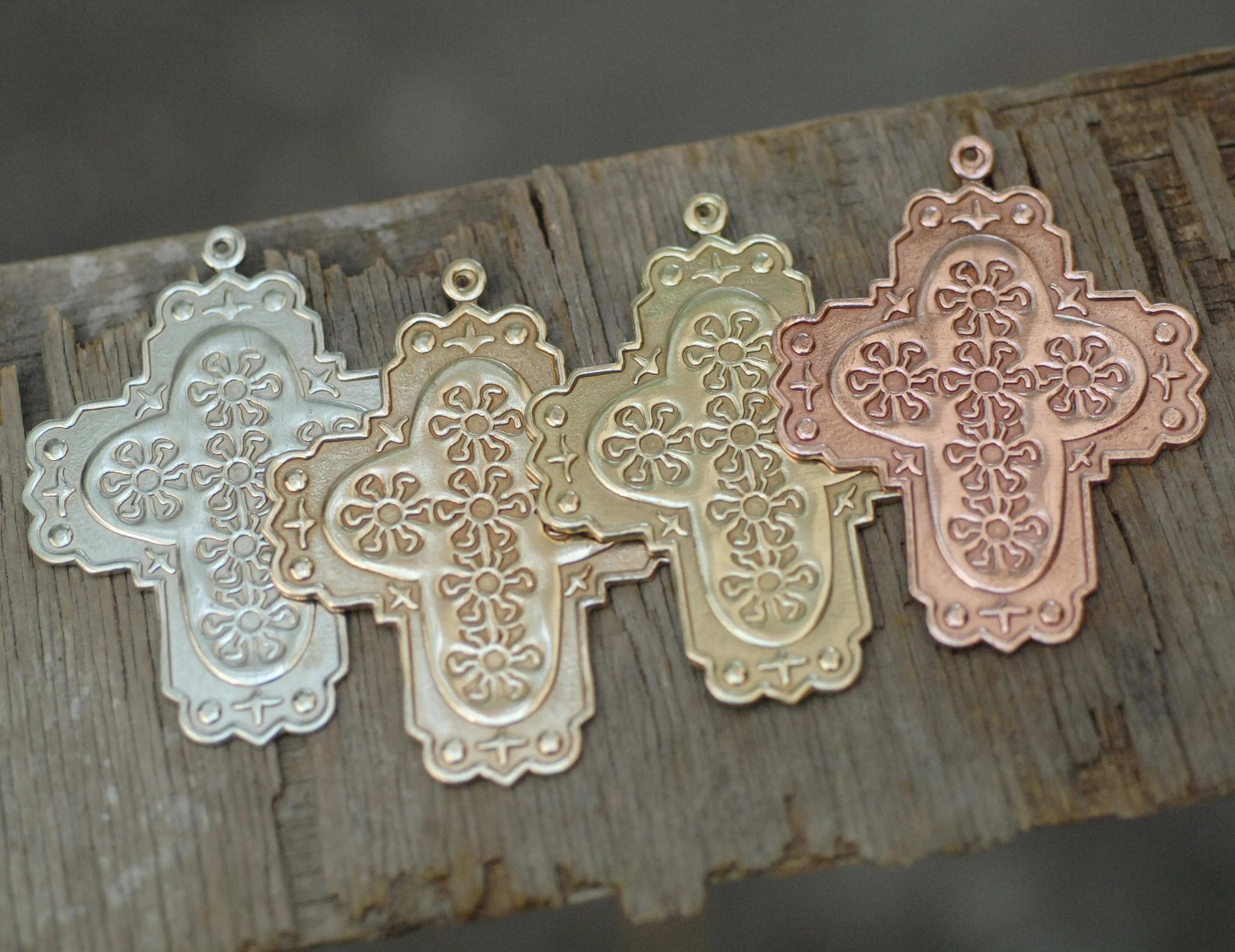 Fancy Cross Shape W/ sun pattern, pendant blank for making jewelry, copper, brass, bronze, nickel silver 22g 20g