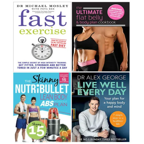 Fast Exercise, Live Well Every Day, Ultimate Flat Belly, Skinny NUTRiBULLET 4 Books Set