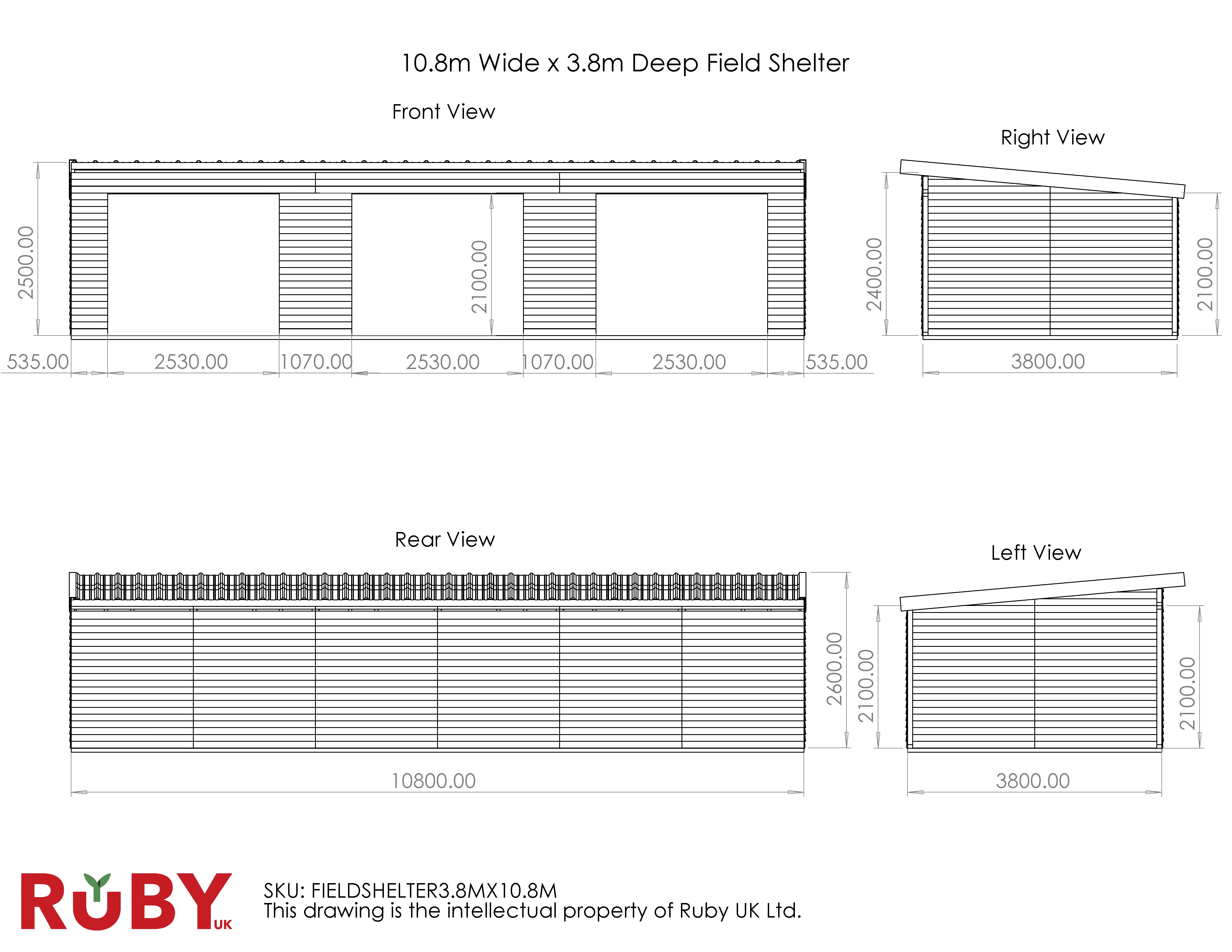 Field Shelter 3.8m Depth - Various Widths