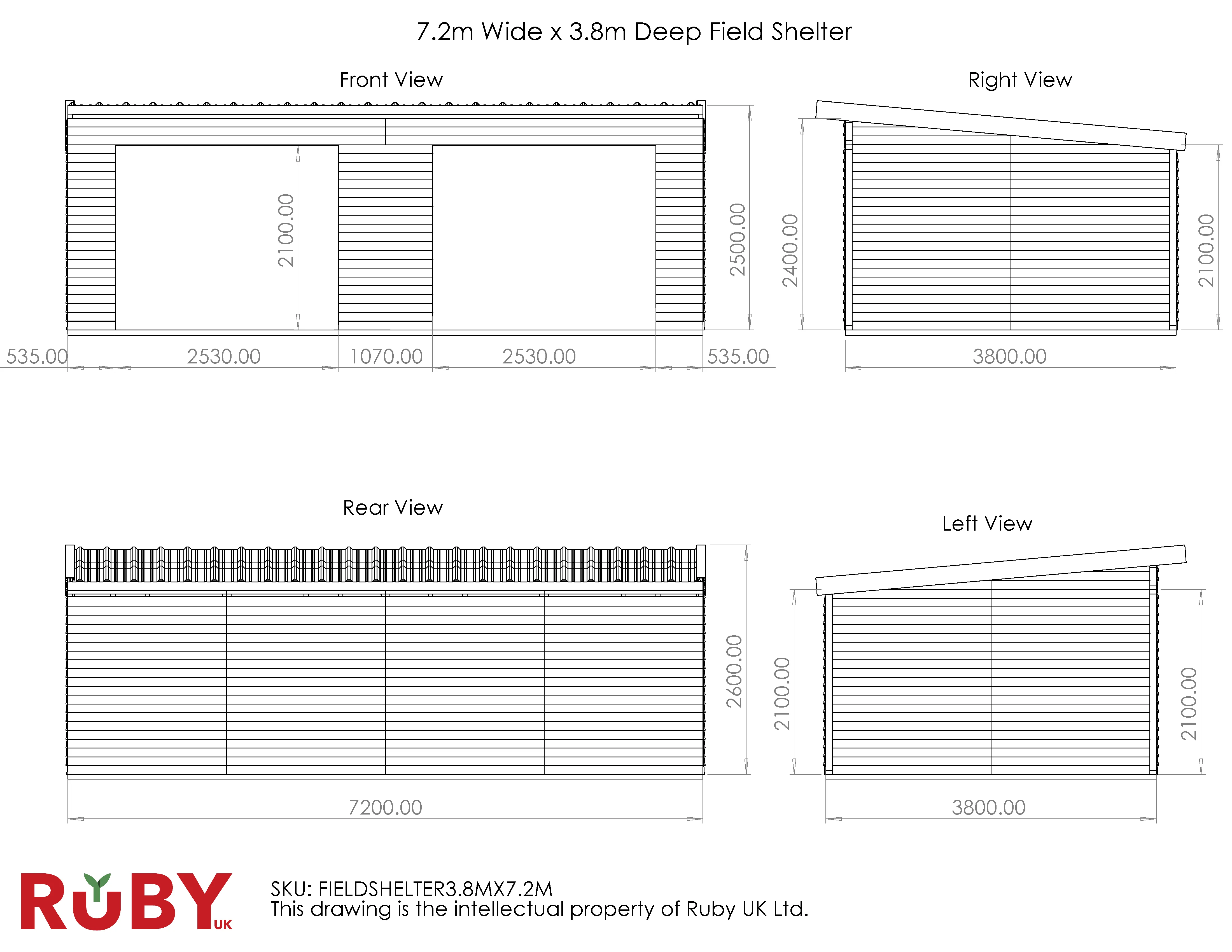 Field Shelter 3.8m Depth - Various Widths