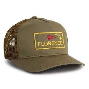 FLORENCE MARINE X ISLAND TRUCKER CAP BURNT OLIVE