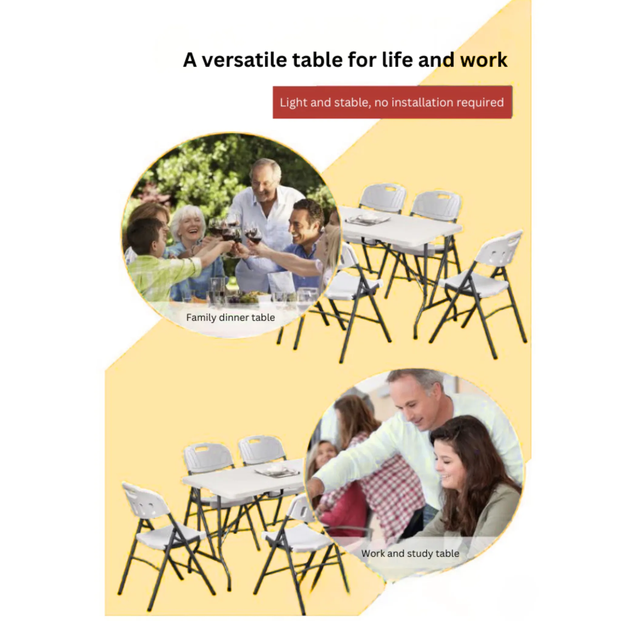 Folding Table Multipurpose Square Table Indoor Outdoor Plastic Table Lightweight and Portable Camping Table for Home Office