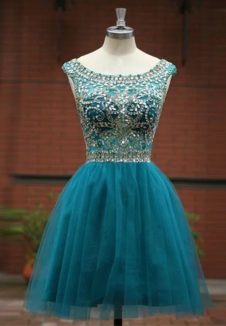 Green Beaded Tulle Short Prom/Homecoming Dress,Tulle Short Homecoming Dress with Jewels