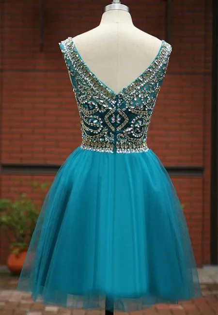 Green Beaded Tulle Short Prom/Homecoming Dress,Tulle Short Homecoming Dress with Jewels