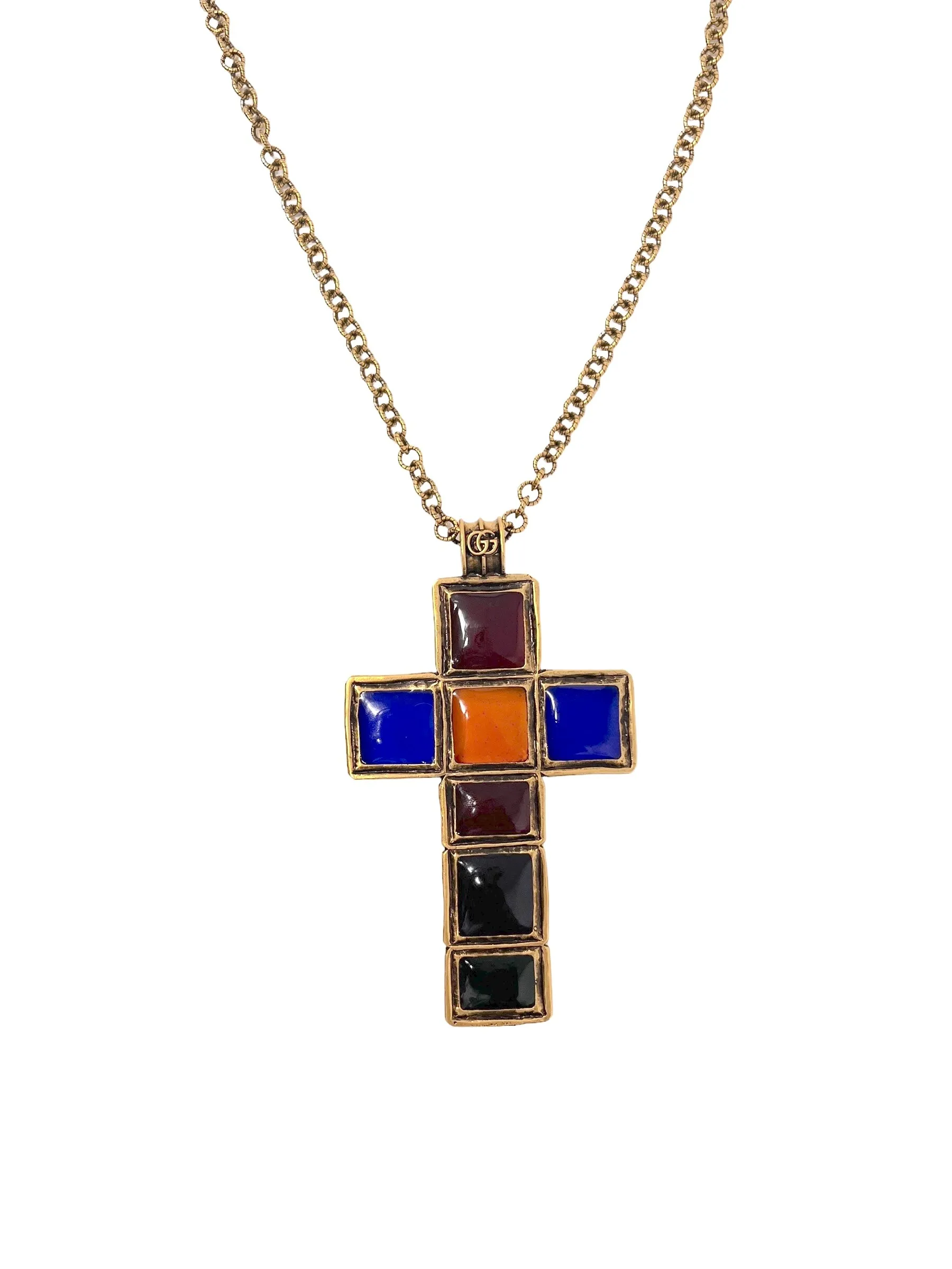 Gucci Multicolor Byzantine Cross Pendant Necklace, 2019, OS