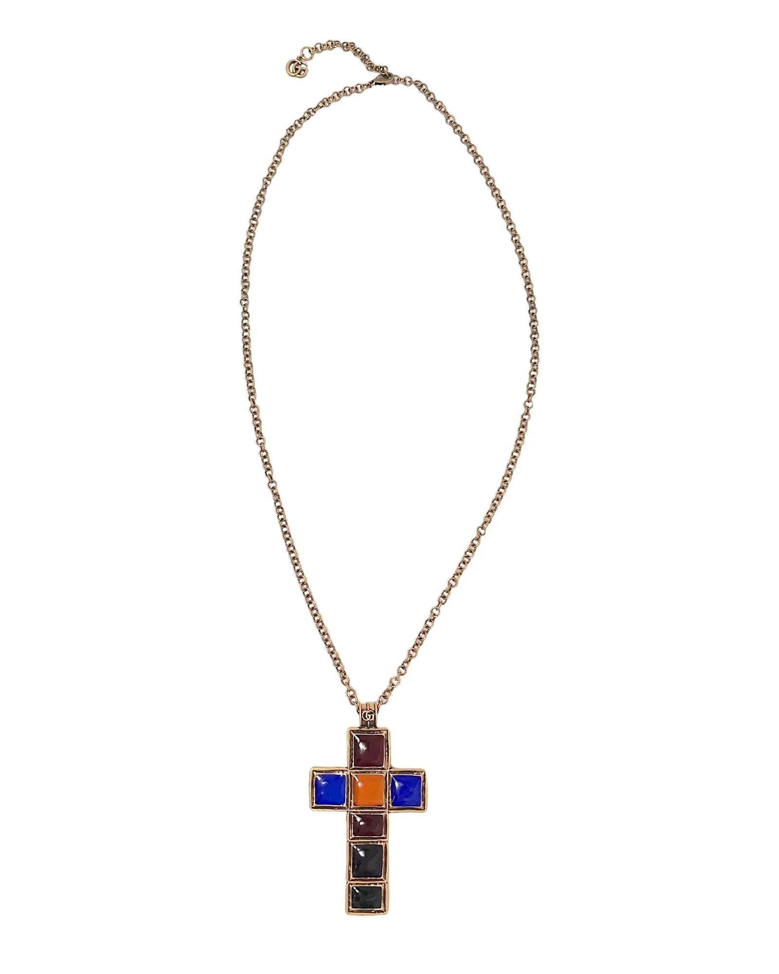 Gucci Multicolor Byzantine Cross Pendant Necklace, 2019, OS
