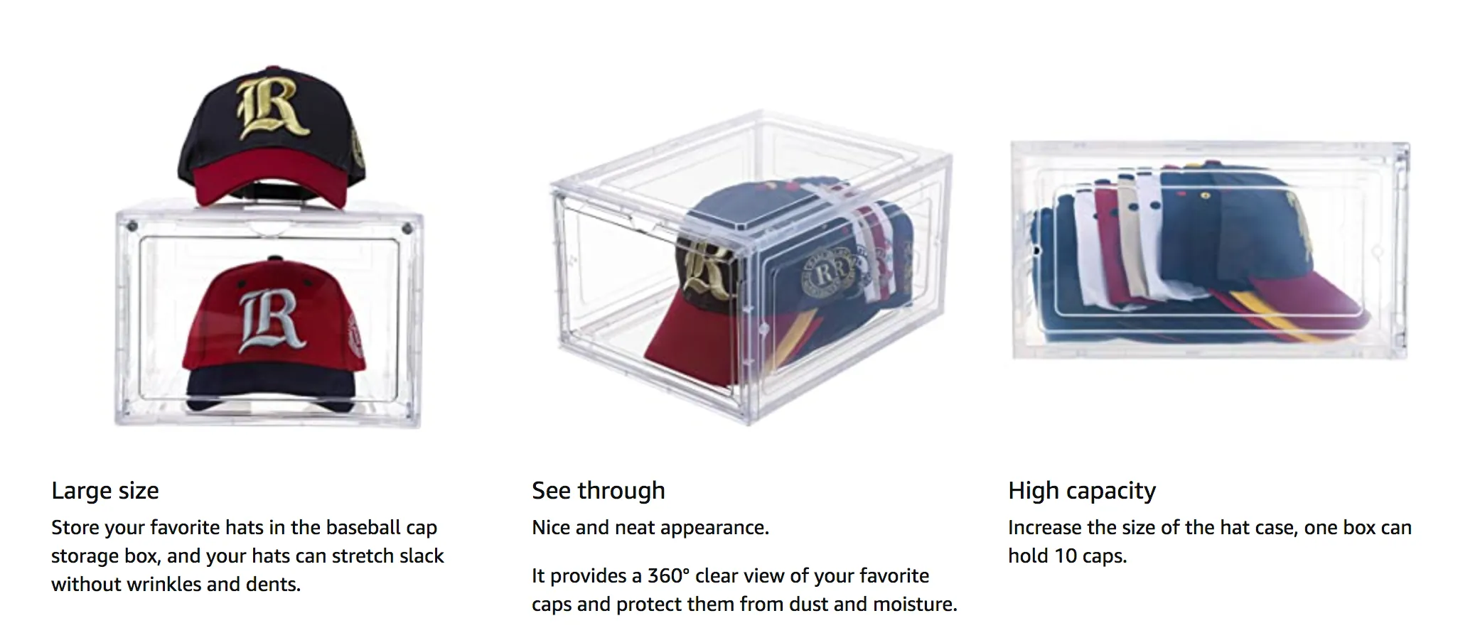 Hat Organizer & Premium Hat Storage Box for Baseball Caps - Crystal Clear