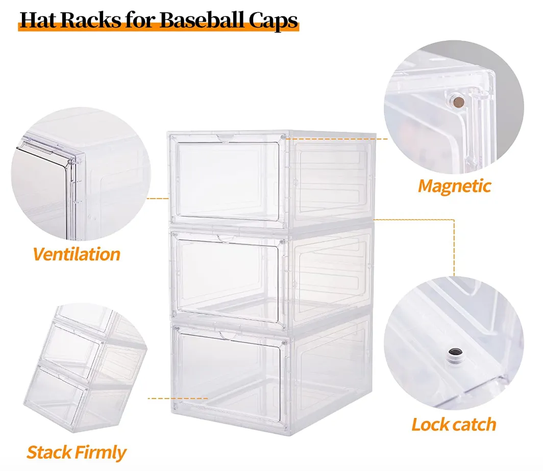 Hat Organizer & Premium Hat Storage Box for Baseball Caps - Crystal Clear