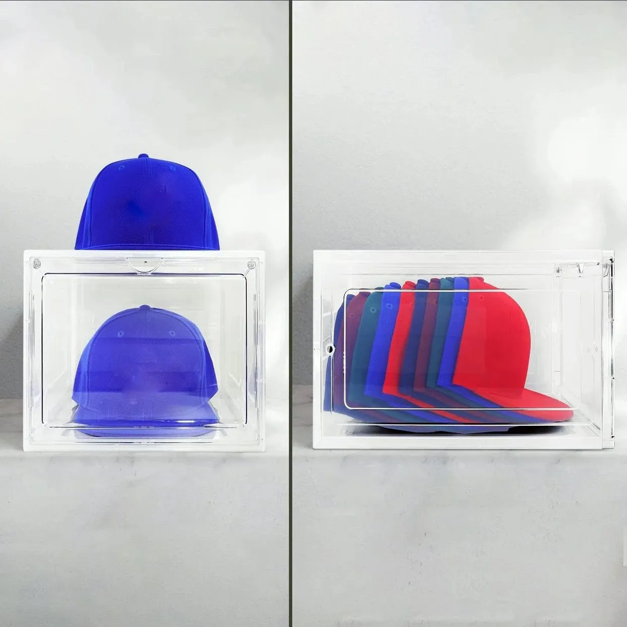 Hat Organizer & Premium Hat Storage Box for Baseball Caps - Crystal Clear
