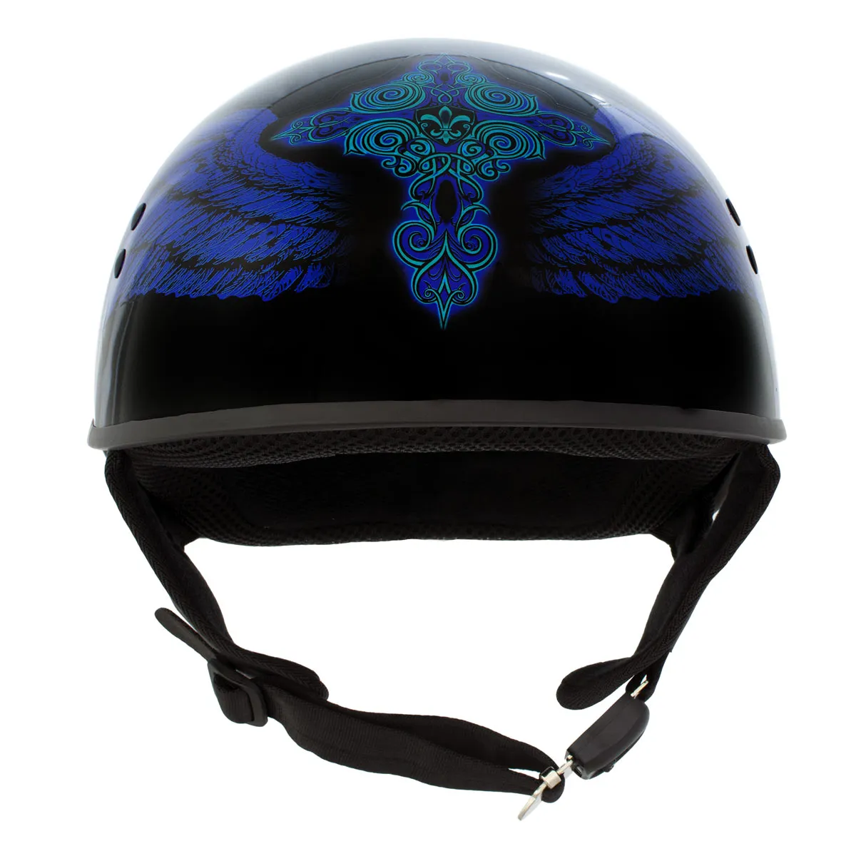 Hot Leathers HLD1045 Gloss Black 'Cross De Lis' Advanced DOT Approved Skull Half Helmet for Men and Women Biker