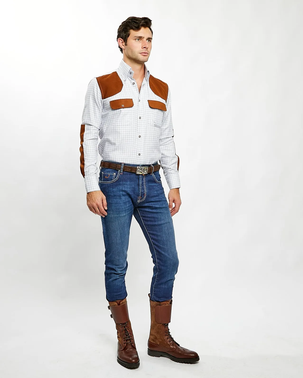 JD Field Shirt in Blue/Brown Plaid