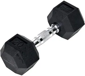 JFIT Rubber Hex Dumbbell - 15 Size, Single and Pair Options, 4-50lbs - Shaped Heads Prevent Rolling and Injury - Ergonomic Hand Weights for Exercise, Therapy, Muscle, Strength and Weight Training