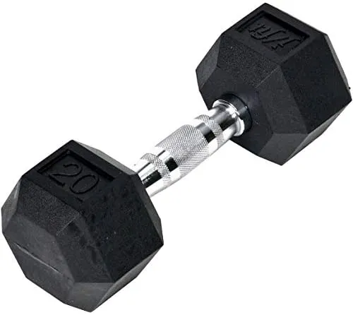 JFIT Rubber Hex Dumbbell - 15 Size, Single and Pair Options, 4-50lbs - Shaped Heads Prevent Rolling and Injury - Ergonomic Hand Weights for Exercise, Therapy, Muscle, Strength and Weight Training