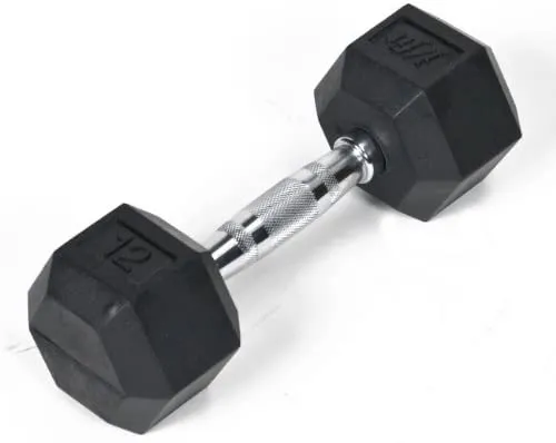 JFIT Rubber Hex Dumbbell - 15 Size, Single and Pair Options, 4-50lbs - Shaped Heads Prevent Rolling and Injury - Ergonomic Hand Weights for Exercise, Therapy, Muscle, Strength and Weight Training