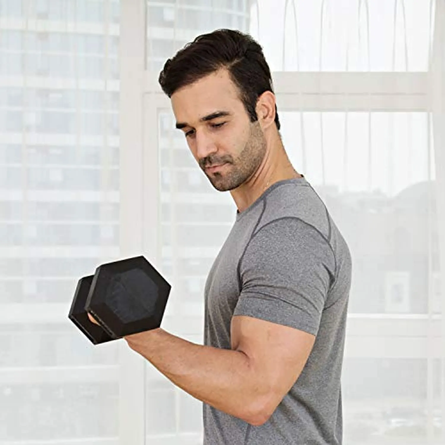 JFIT Rubber Hex Dumbbell 30 LB Single - Hex Shaped Heads to Prevent Rolling and Injury - Ergonomic Hand Weights for Exercise, Therapy, Building Muscle, Strength and Weight Training