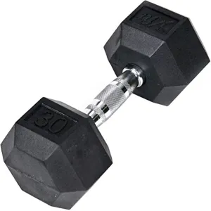 JFIT Rubber Hex Dumbbell 30 LB Single - Hex Shaped Heads to Prevent Rolling and Injury - Ergonomic Hand Weights for Exercise, Therapy, Building Muscle, Strength and Weight Training