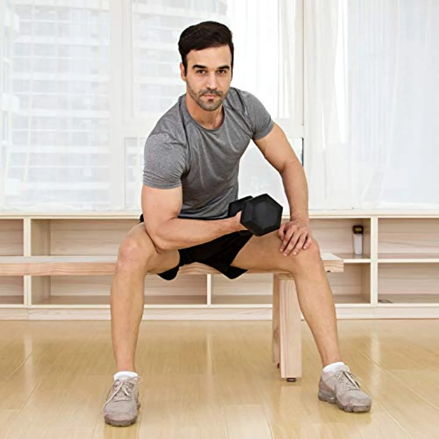 JFIT Rubber Hex Dumbbell 30 LB Single - Hex Shaped Heads to Prevent Rolling and Injury - Ergonomic Hand Weights for Exercise, Therapy, Building Muscle, Strength and Weight Training