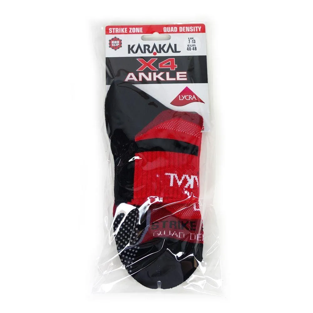 Karakal X4 Mens Technical Ankle Badminton Socks - Red / Black (UK7-UK13)