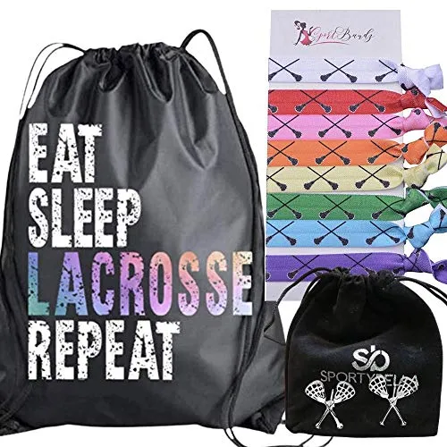 Lacrosse Gift Bundle, Girls Lacrosse Stud Earrings, Drawstring Bag and Hair Ties Gift Set, Girls Lacrosse Accessories For LAX Players and Teams