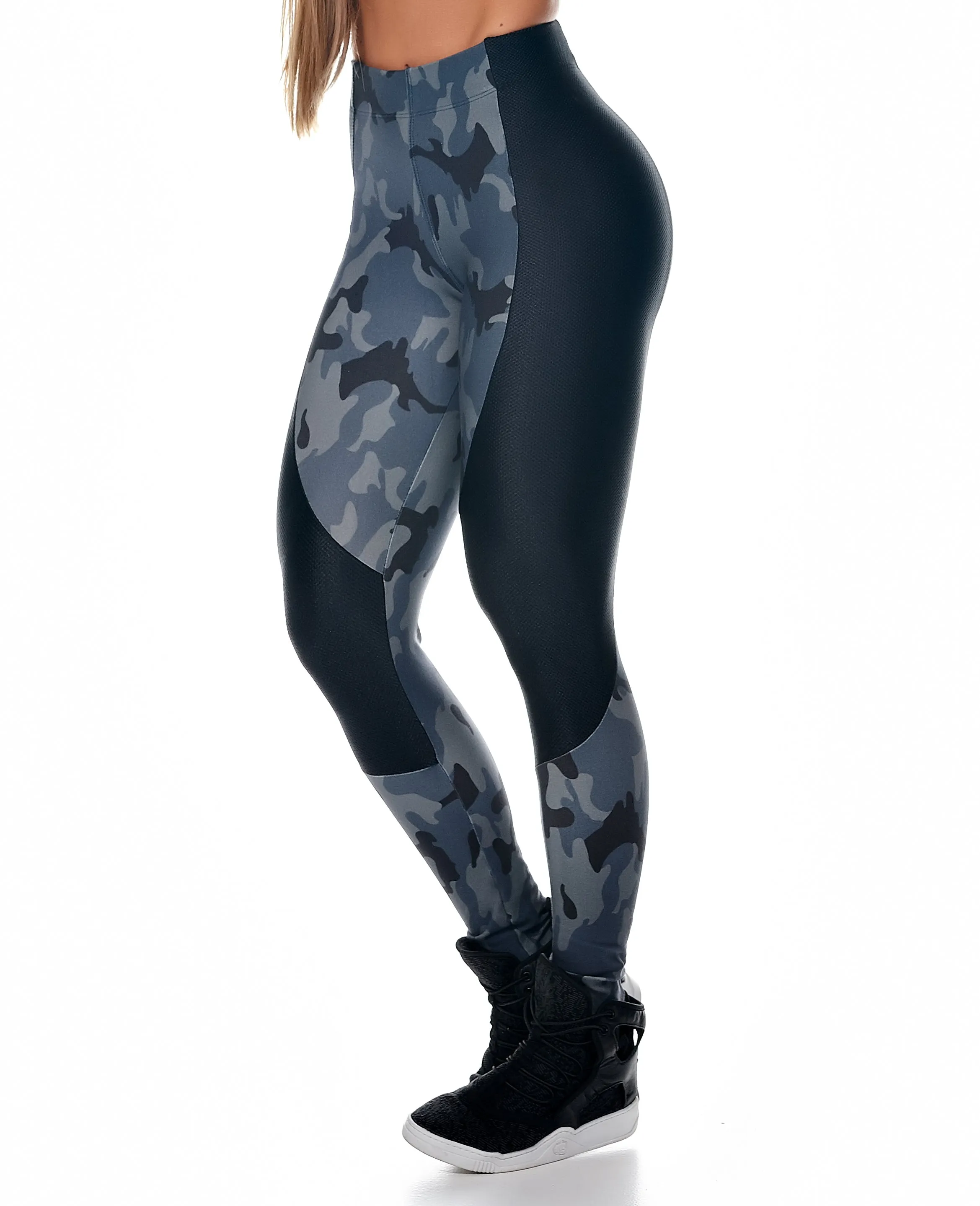 LET'S GYM CROSS TRAINING LEGGINGS - Black and Blue Camouflage