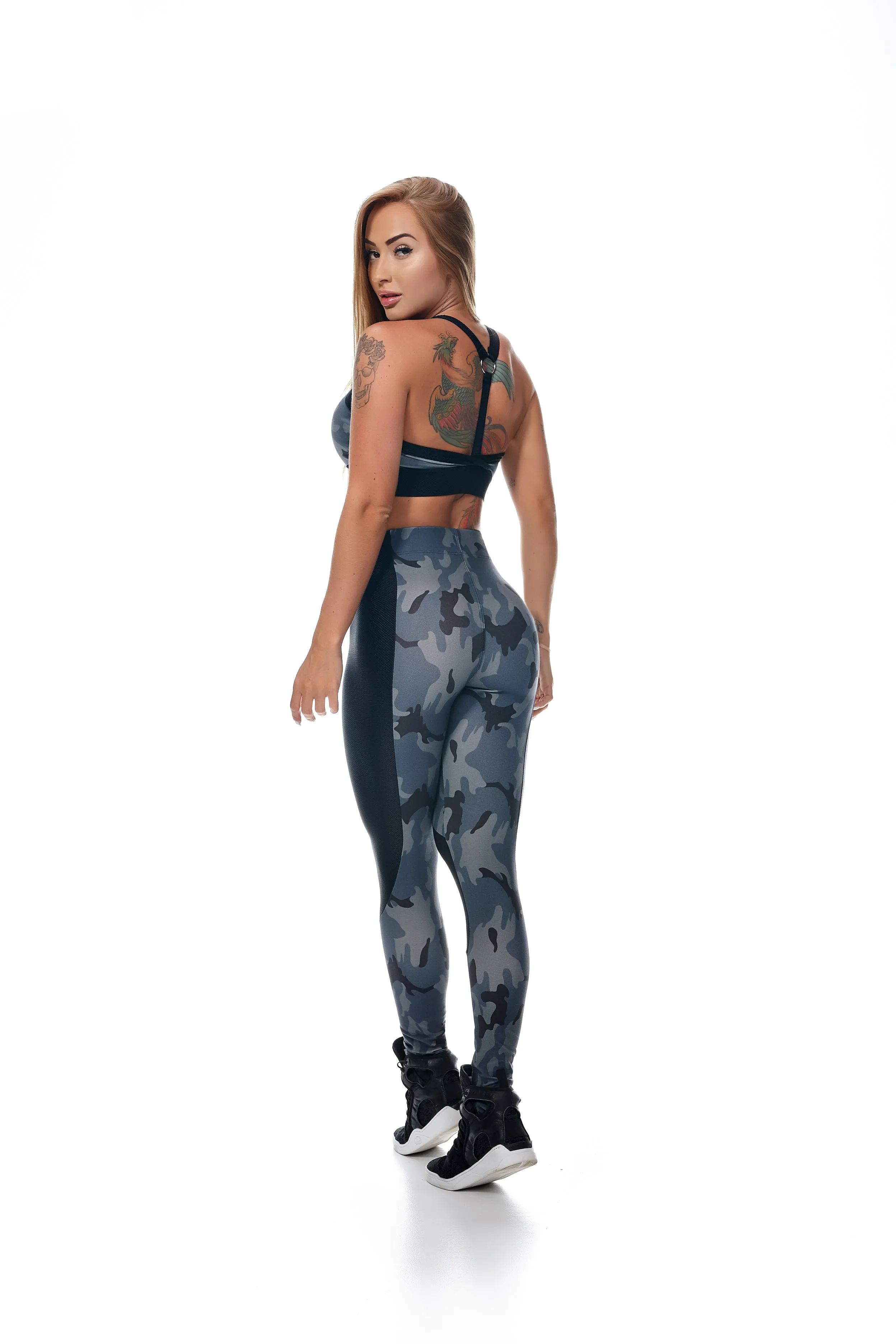 LET'S GYM CROSS TRAINING LEGGINGS - Black and Blue Camouflage