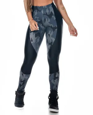 LET'S GYM CROSS TRAINING LEGGINGS - Black and Blue Camouflage