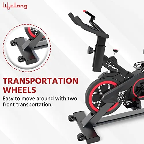 Lifelong LLESB99 Exercise Spin Fitness Bike with 6kg Flywheel|Adjustable Resistance|LCD Monitor & Heart Rate Sensor for Fitness at Home|Spin Bike, Fitness Bike, Exercise Bike for Home Use|Max User Weight: 100kg (1 Year Warranty)