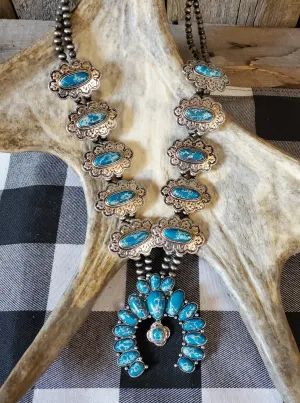 Marbled Blue Squash Blossom Necklace