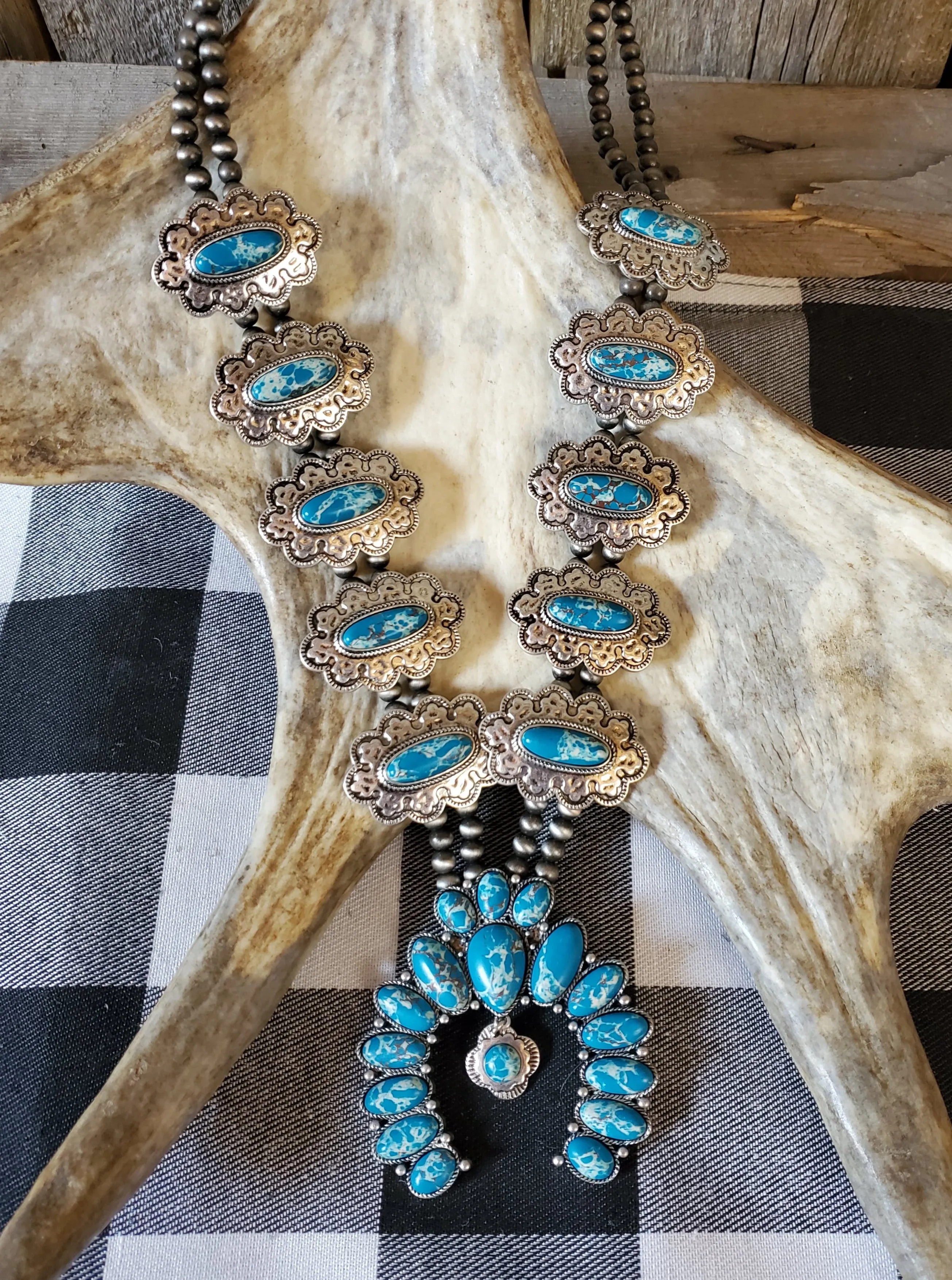 Marbled Blue Squash Blossom Necklace
