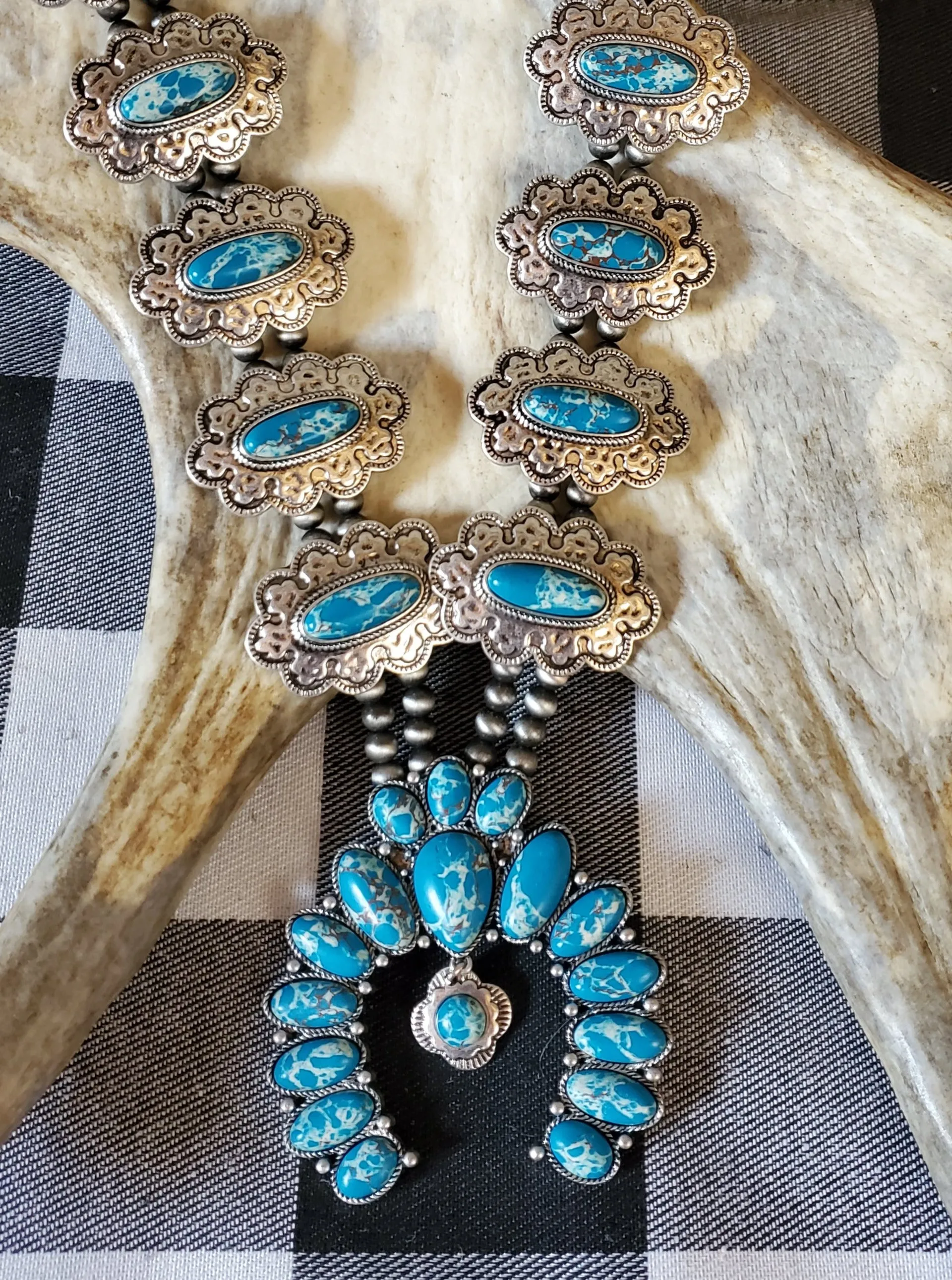 Marbled Blue Squash Blossom Necklace