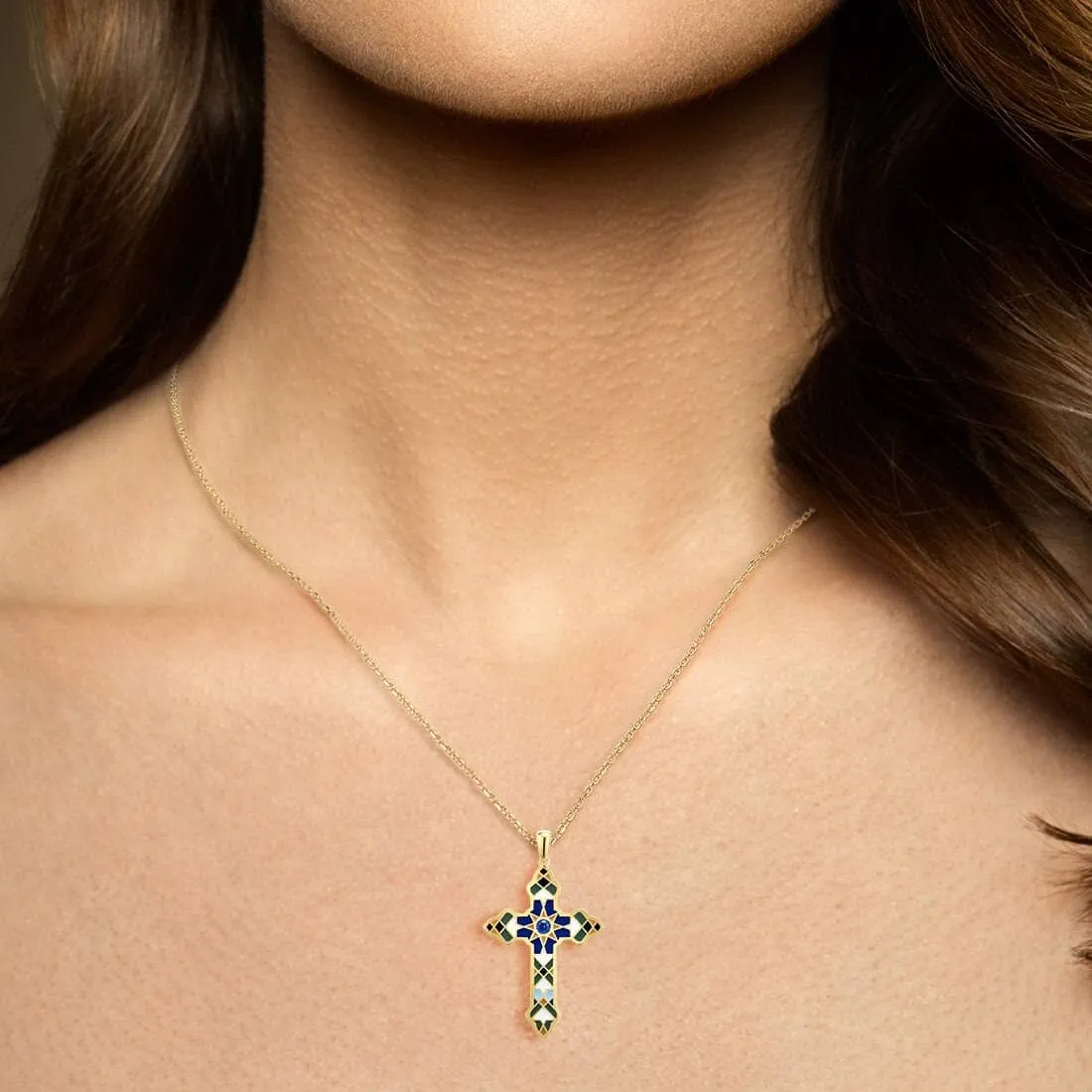 Multi Color Enamel Cross Pendant