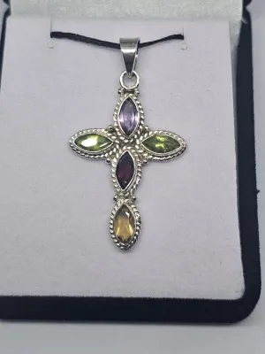 Multi Crystal Cross Pendant