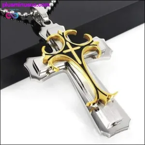 Multi-layer Jesus Cross Pendant Stainless Steel Necklace  For Men,
