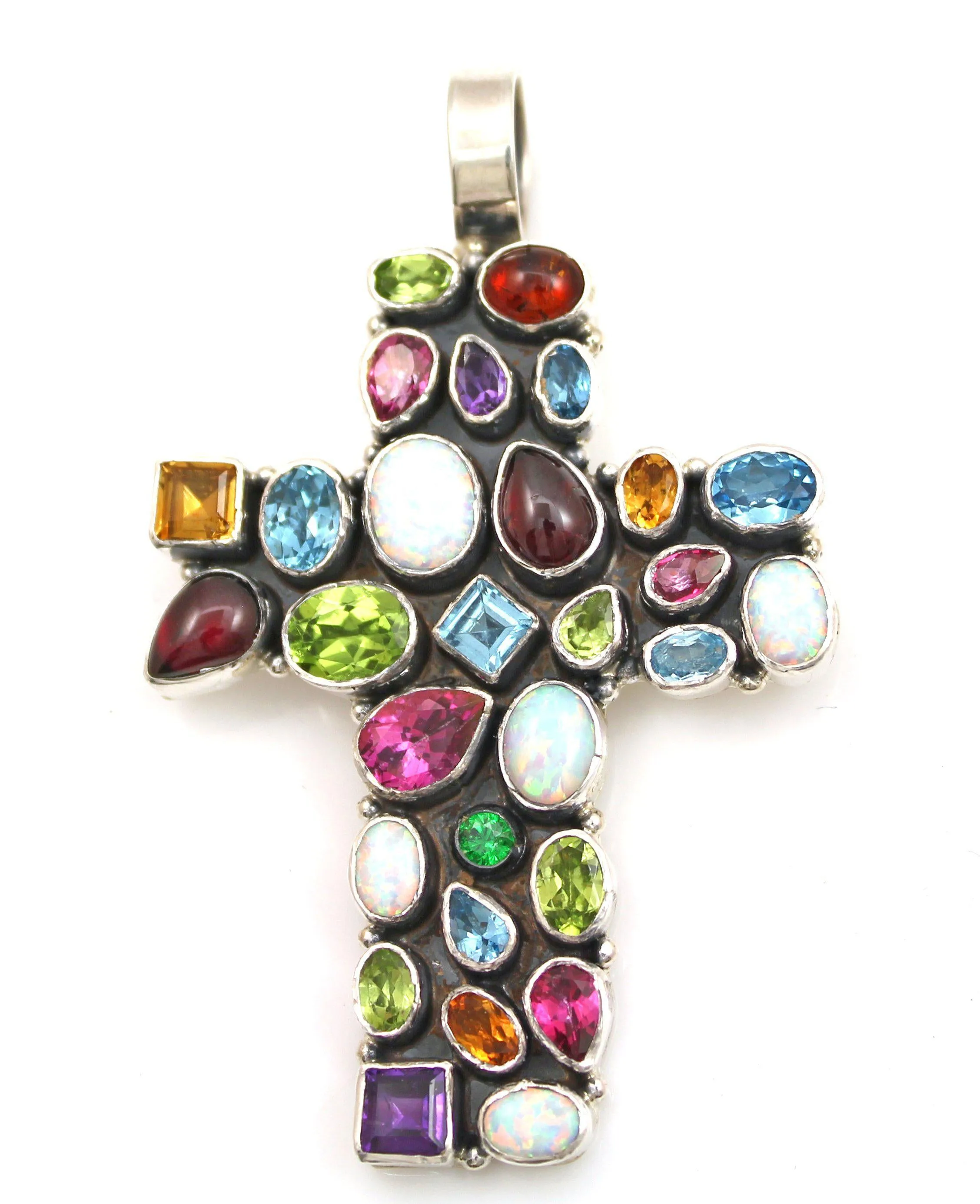 Multi Stone Cross Pendant