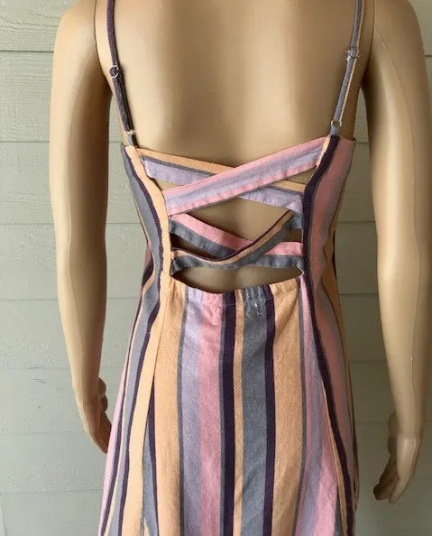 Multi Stripe Button Cami Dress