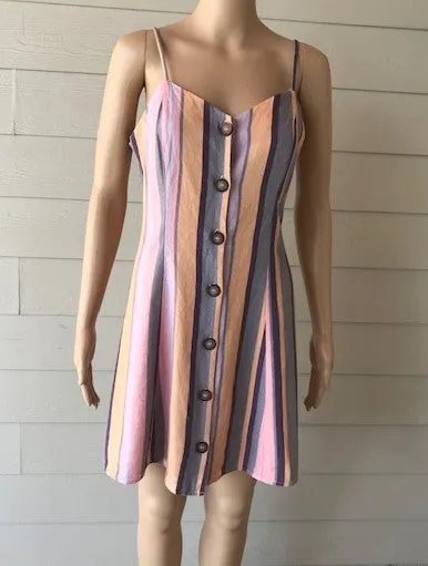 Multi Stripe Button Cami Dress