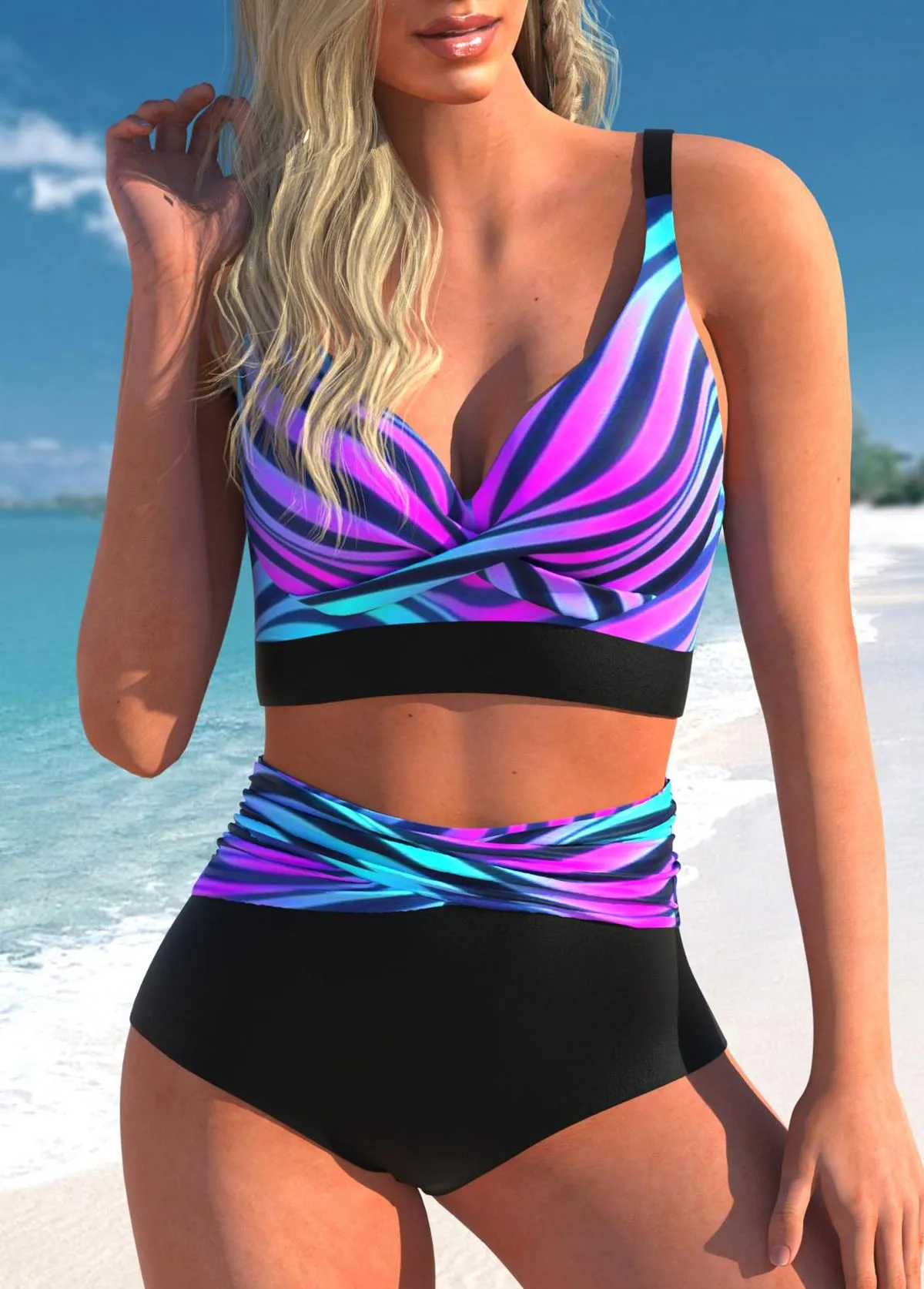 New Modlily Criss Cross Ombre Multi Color Bikini Sz M Retails $55 