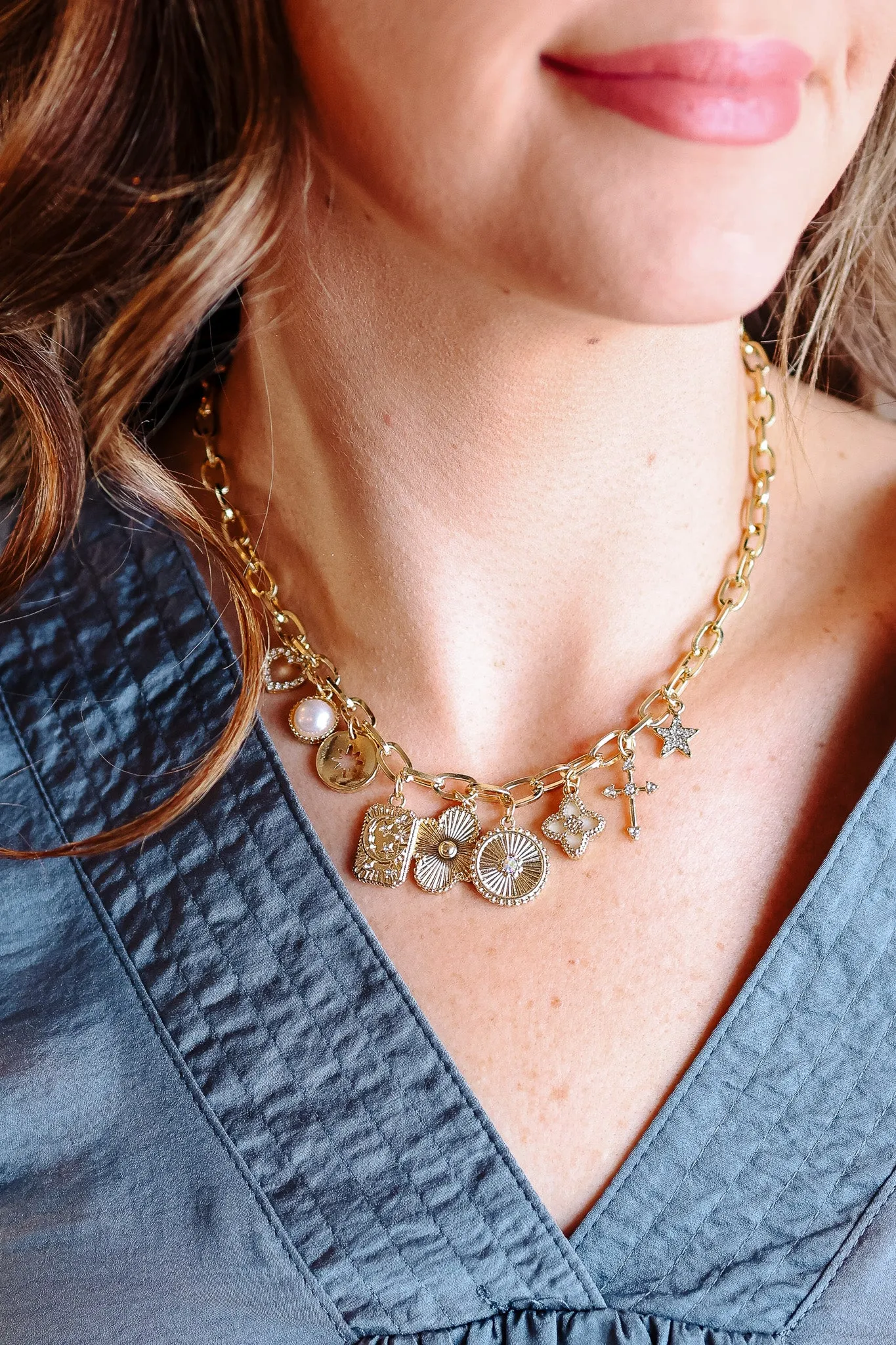 Nia Multi Charms Chain Link Necklace